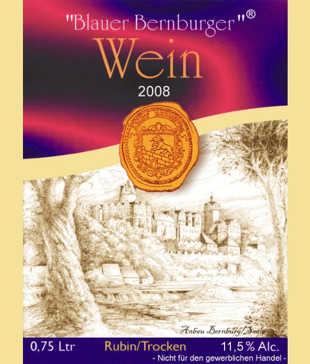 Blauer Bernburger Wein Etikett 2008